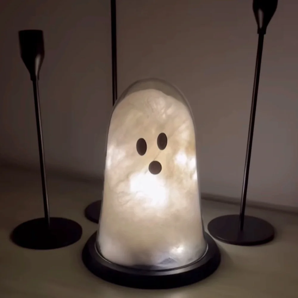 Target Bullseyes Playground Halloween Ghost Glass Cloche Wood Base